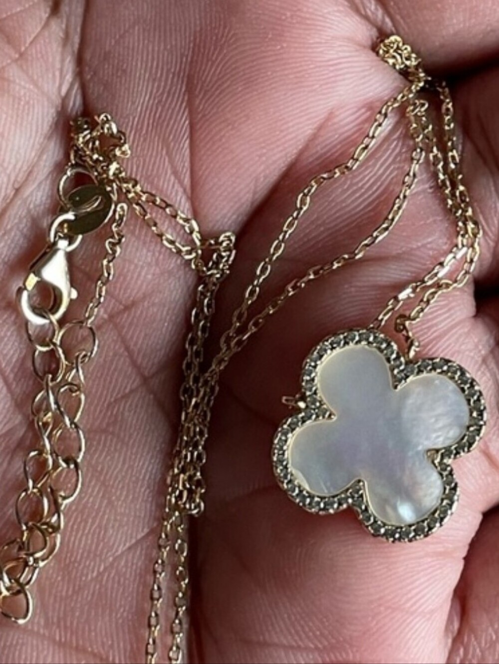 Sterling Mother Of Prarl Diamond Necklace